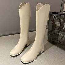 여성용 미드 힐 플리스 니 부츠 따뜻한 나이트 패션 힐 스퀘어 토 가을