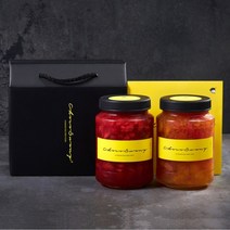 [초코써니 딸기청+오렌지자몽청] 차 선물세트포장 500g 2병 에이드 라떼 수제청 과일청 답례품, ●500g(반반딸기청+오렌지자몽청)세트