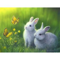 전체 큐빅 귀여운 토끼 거실 침실 인테리어 그림 비즈 대형 보석십자수 재료 만들기 세트, 큐빅 50x40cm