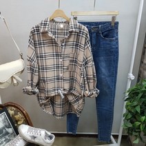 상상그이상 여성용 간절기 루즈핏 데일리 체크 셔츠 남방