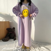 가을 데일리 캐주얼 오버핏 99사이즈 스마일 나염 큰옷 뚱뚱한여자옷 긴팔 롱 원피스