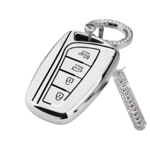 키에티 현대 싼타페DM 그랜저HG 4버튼 TPU 엣지 키케이스   큐빅번호판, 실버_화이트