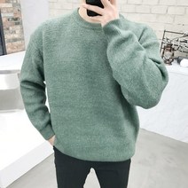 용된다 남자 겨울 오버핏 무지 라운드 니트