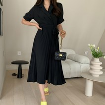 로그데이 라케즈 랩 스트랩 플리츠 원피스 오피스룩 하객룩 모임룩 롱원피스 반팔원피스 셔츠원피스 랩원피스 플리츠원피스 격식룩 데일리룩 데이트룩 꾸안꾸 -OPS6665K16