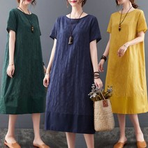 시원한 편안한 데일리 자가드면 반팔 원피스