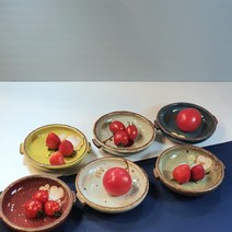 핸드메이드 도자기 손잡이 찬기 앞접시 반찬그릇 진달래 미니, 노랑