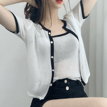 반인찌 [비치웨어_set가격]배색 니트 나시 가디건