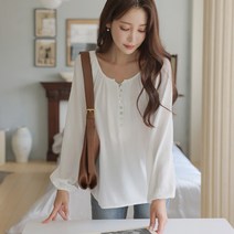 BLO267 라운드 셔링넥 나그랑 자개 버튼 블라우스