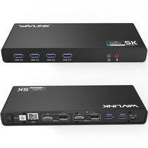 웨이브링크 WAVLINK USB 3.0 범용 노트북 도킹 스테이션 USB C ~ 5K/ Windows 및 Mac용 듀얼 4K @60Hz 비디오 출력 모니터(2 HDMI & 2 DP