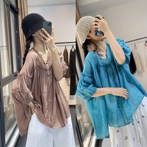 tagi 봄여름 루즈핏 빅사이즈 랜턴 소매 셔츠 여성 인형 셔츠