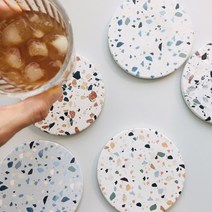 대리석무늬 테라조 스타일 세라믹 심플 모던 원형 컵받침 디자인 컵받침대 컵매트 티코스터, 테라조 F