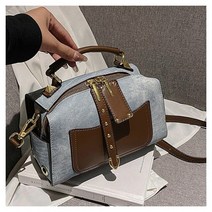 보스턴백 레트로 보스턴 데님 핸드백 와이드 숄더 스트랩 대비 색상 지갑 및 여성 텍스처 크로스 바디 백