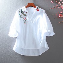 꽃셔츠패션 클래식 스윗 스타일리쉬 하이웨이스트 날씬해 보이는 카라넥 가시 꽃자수 앞짧은 짧고 앞은 짧다 2875222114