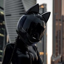 고양이 귀 헬멧 자전거 전동 킥보드 라이딩 헬멧, 블랙캣 블랙렌즈 블루투스 헤드셋, XL