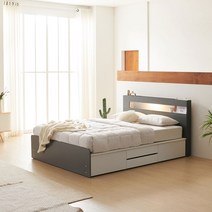 크렌시아 그레이스 LED 포서랍 수납 침대프레임 SS/Q (매트제외), 그레이+화이트