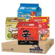 블루존 오뚜기 농심 팔도 봉지라면 4종 세트 (신라면5P + 진라면매운맛5P + 짜파게티5P+ 팔도비빔면5P), 1세트