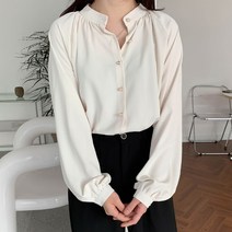 타니즈 잔느 노카라 진주 셔링 블라우스