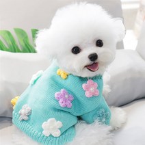 모모도퀸 핸드메이드 플라워 스웨터 애견스웨터, 블루