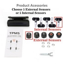 자동차 후방 감지기 주차 경보기 센서 매립형 부착형 develuck car tpms 업그레이드된 태양광 발전 디지털 시스템 lcd 디스플레이 각도 조절 가능한 스마트 타이어, ty588(5개 센서), 외부 센서