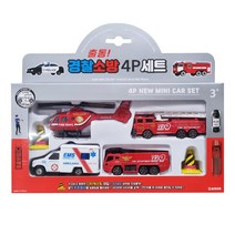 [토이천국] 출동 경찰소방 4p 세트 (소방세트) / 소방차 사다리차 고가사다리차 소방헬기 구급차