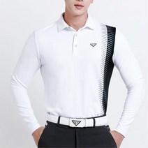 세련된 세로선 남자 골프 화이트 긴팔 티셔츠 필드