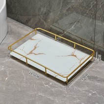 AIDU 세면대 2단 사각 선반 화장품 수납 선반, 라지 화이트 골드 트레이