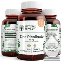 Natural Nutra 아연 피콜리네이트 30mg 이중 강도 생 및 순수 성장 면역 갑상선 지원을 위한 생체 이용률이 높은 보충제제 100캡슐, 250 Count (Pack of 1)