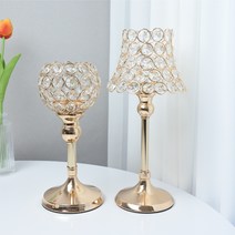 밍룸 골드 크리스탈 촛대 티라이트 조명 엔틱 캠핑 캔들홀더 인테리어소품, 원형 캔들홀더