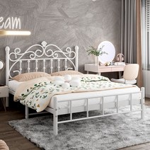 케이로 유럽 철제 침대 프레임 어린이 소녀 공주 디자인 인테리어 싱글 더블 침대프레임 매트리스, 14 화이트플랫테일+8cm3E친환경코코넛브라운매트