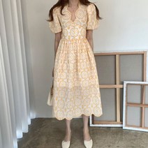 펀칭자수 레이스 반팔 소매 셔링 여름 롱원피스 ln2204