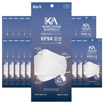 케이에이 중형 KF94x30매 식약처 허가 일회용 비말 차단 보건용 방역 황사 마스크, 190x150mm, 화이트, 30매