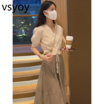 vsyoy 2023 여름 드레스 왕실 자매 사교계 라이트 요리 바람 여성의 홍콩 맛 가벼운 고급 하이 세트 스커트 투피스 전문 정장 스커트