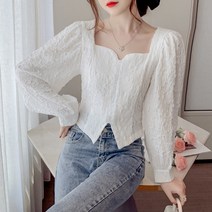 넷투넷코리아 여성 크롭 스퀘어넥 블라우스 단색 데일리 하객룩