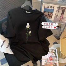 전문점 새는 것을 줍다 여름 순면 코튼 자수 튤립 반팔 하프다 장미꽃 티셔츠