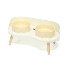 강아지 밥그릇 고양이 애견 식탁 식기 도자기 세라믹 물그릇 높이 수반 2구, 버터 옐로우, 다리높이10cm