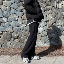 봄 가을 겨울 데일리 남성 언발 트임 와이드 슬렉스 바지 팬츠