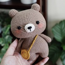 Ogfaour DIY 코바늘 동물 인형뜨기 패키지 태교뜨개질 키트 집콕취미 귀여운 애착인형, 갈색 곰돌이, 1개