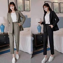 빅사이즈 여자 여성 여름 봄 데일리 투피스 웨딩 수트 셋업 세미 바지 정장 슬랙스 세트