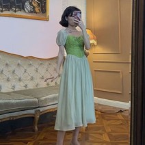 다낭원피스 발리 원피스 동남아 베트남 여행룩 휴양지룩 해외여행여름옷 동남아여름옷 여성을 위한 퍼프 슬리브 그린 롱 미디 프릴 드레스 이브닝 맥시 빈티지 Y2k 의류 코티지 스타일