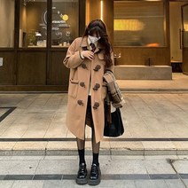 DH 인터넷 연예인 같은 드라마 여성 메인 크로와 버클 모직 코트 여성 겨울 느슨한 면화 후드 모직 코트 여성