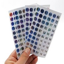 홀로 스티커 원형 옷 칼라 미니 메뉴판제작 금액표 61 번호 1P 숫자 120번 사이즈 표시 의류, 본상품선택