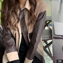 가바바 여성 라이더자켓 캐주얼한 배색의 데일리 가죽자켓 G56109