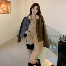 가죽자켓 라이더 브라운 가죽 코트 여춘추 패션 2021 빈티지 루즈핏 항풍 숏 점퍼