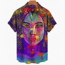 신혼여행 유럽 필리핀여행 남성용 하와이안 셔츠 반팔 캐주얼 빈티지 칼라 오일 그래피티 페인팅 하라주쿠