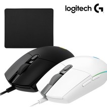 로지텍코리아 정품 로지텍 G102IC 2세대 Lightsync 게이밍마우스 + 에이투비 마우스패드 포함 (병행X 해외직구X) 유선 마우스, 화이트, 로지텍 G102IC 2세대 게이밍마우스/일반패드