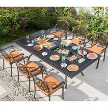 고기 불판 테이블 의자 세트 테라스 마당 바베큐 그릴, 의자6개+150x90CM(패키지1)