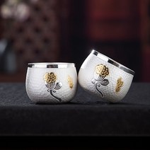 뜨개질 손잡이 은주전자 수제 순은 99.9% 은다관 찻주전자 은탕관 다도 도구, 단일사이즈, 156g 두 컵
