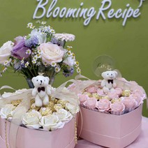 (꽃멍블루밍레시피)페레로로쉐 꽃 하트박스 100일 200일 기념일 생일선물, A타입, 핑크