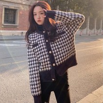 돌체비타샵 진주 단추 밍크퍼 하운드 체크 가디건