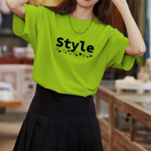 스타일아유 여성 순면 반팔티 티셔츠 오버핏 레터링 STYLE 프린팅 여자 여름 롱티
